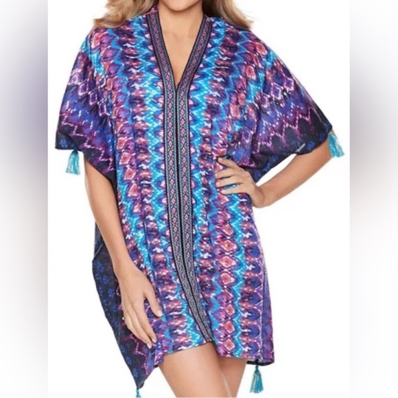 Miraclesuit Bella Alba Cotton Caftan Cover-Up in Midnight Blue - Picture 1 of 9